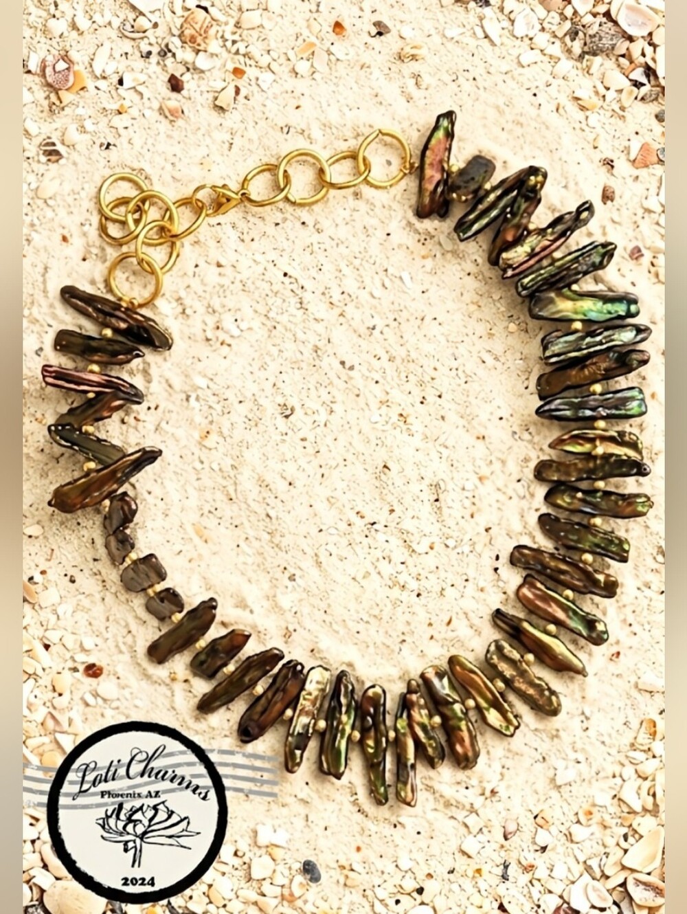 Green Keshi Pearls Sticks Necklace